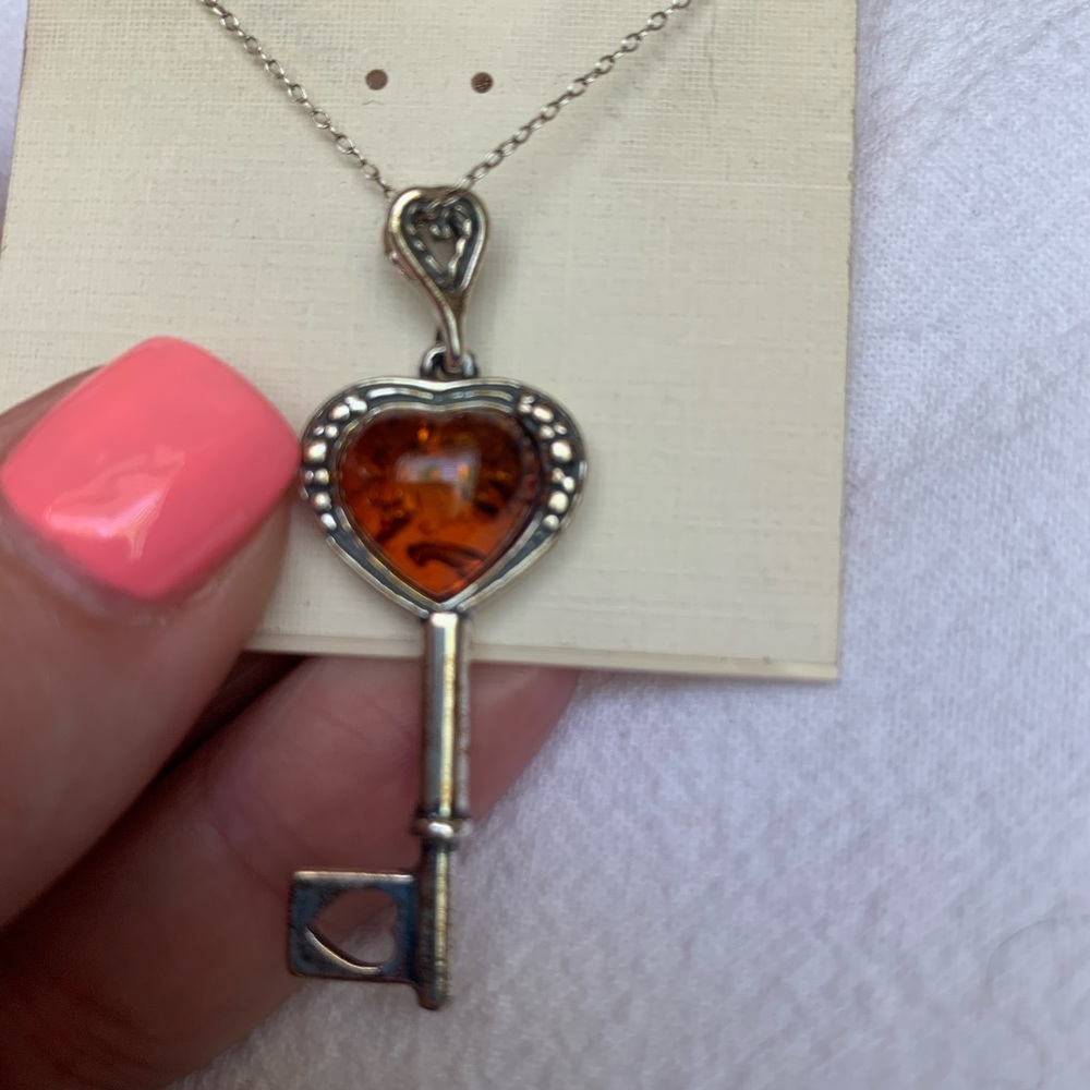 Baltic Amber & Sterling Silver pendant necklace.